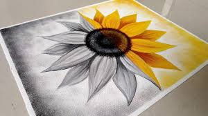 All the yellow and green in a field of sunflowers can overwhelm a beginning painter. Black White Easy Sunflower Acrylic Painting How To Paint Sunflower Black White Painting Youtube
