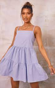 Baby Blue Cotton Poplin Tiered Strappy Smock Dress Prettylittlething Il