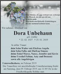 Luca unbehaun is a goalkeeper who has appeared in 21 matches this season in regionalliga, playing a total of 1890 minutes.luca unbehaun concedes an average of 0.62 goals for every 90 minutes that the player is on the pitch. Traueranzeigen Von Dora Unbehaun Trauer In Thueringen De