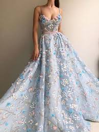 Blue Tulle Applique Spaghetti Strap Handmade Flower Prom Dresses Pd00119 Floral Prom Dresses Ball Gowns Prom Princess Prom Dresses