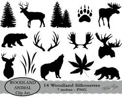 Download Instant Download 14 Woodland Animal Silhouette Clip By Williebees Moose Silhouette Animal Silhouette Forest Silhouette