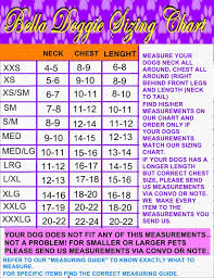 Bella Doggie Sizing Chart Dog Sizes Pet Sizes Dog Clothes Size Pet Clothes Size Chart