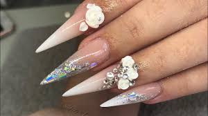 Matte red stiletto shaped nails. Acrylic Nails Stiletto Ombre Set With 3d Acrylic Flowers Youtube