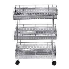 Get shelves, baskets, and spice racks now! Kuber Industries Popular 3 Layer Stainless Steel Multipurpose Storage Rack Shelf Kitchen Rack With Wheels Silver
