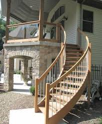 A deck's stairway should be carefully planned so that all the stair rises (the vertical height of the steps) and all the tread depths (the horizontal length of the step runs) are equal. Exterior Staircase Wood Deck Stairs Exterior Stairs Deck Stair Railing Staircase Outdoor