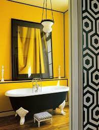 We've gathered for you a bunch of cool decorating ideas showing how you can do that. Retro B Wall Paper Mustard Yellow Walls And Black Tub W Claw Legs Mediterranean Lighting Fixtu Yellow Bathroom Decor Yellow Bathroom Walls Yellow Bathrooms