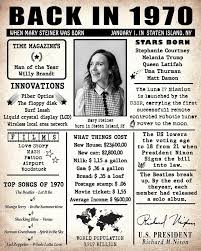 Birthday Gifts For 65 Year Old Woman Uk 1970 Birthday Poster Back In 1970 50th Birthday Gift Ideas Etsy In 2020 Birthday Poster Vintage Newspaper 64th Birthday