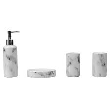 Buy top selling products like creative bath™ toilet tank tray with bumpers and homedics® carrara marble digital bathroom scale in white… Marble Ceramic 4 Piece Bath Accessory Set White Walmart Com Walmart Com