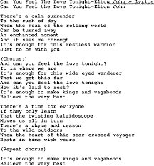 Can You Feel The Love Tonight Live Elton John Love Song Lyrics For Can You Feel The Love Tonight Elton John How Are You Feeling Love Songs Lyrics Baby Songs Lyrics
