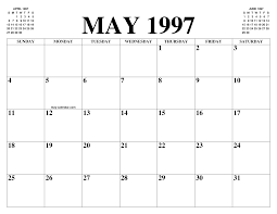 May 1997 Calendar Of The Month Free Printable May Calendar Of The Year Agenda