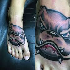 Black ink angry bulldog head tattoo on man head. 60 Bulldog Tattoos For Men Masculine Design Ideas