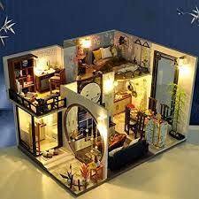 Kingwo Wooden Diy Miniature Dollhouse Kit With Dust Cover Jiangnan Hut In 2021 Dollhouse Kits Tiny House Design Kit Homes