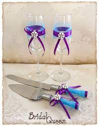 Cake Serving Set And Champagne Flutes Wedding Cake Serving Etsy In 2021 Purple Turquoise Wedding Wedding Knife Set Purple Wedding Decorations