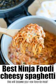 Ninja Foodi Spaghetti Will Become Your New Favorite Dinner Using Both Your Pressu Easy Baked Spaghetti Recipe Cheesy Baked Spaghetti Instant Pot Dinner Recipes