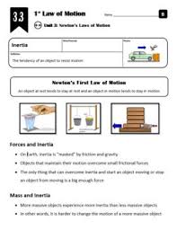 Lesson 3 3 Newton S 1st Law Of Motion Inertia Inertia Lesson Note Sheet