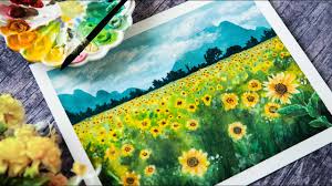 5 photos · curated by amanda. Watercolor Gouache Tutorial Sunflower Field Youtube