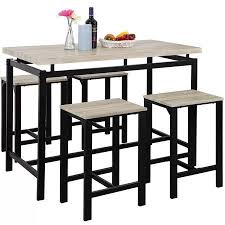 Euroco 5 Piece Dining Set Wood And Metal Pub Table With 4 Bar Stools Beige Walmart Com Pub Table Sets Dining Room Table Set Metal Pub Table