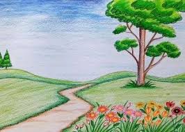How To Draw Scenery Of Flower Garden Step By Step Very Easy Flower Garden Drawing Drawing Scenery Easy Nature Drawings Landscape Drawings