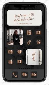 Rose Gold And Black Iphone App Icons Aesthetic Ios 14 Home Screen App Icon Iphone Apps Gold App