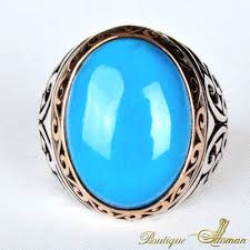 Oval Feroza Stone Silver Ring Boutique Ottoman Exclusive
