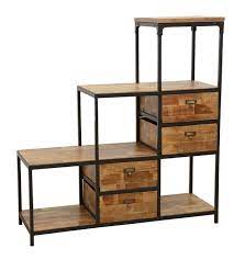 Le style industriel gagne en popularité ces dernières années en france. Meuble Escalier Double Faces 4 Tiroirs 4 Niches Cubes Ouvertes En Hevea Recycle Naturel Et Metal 120x40x128cm Loft Etageres Pier Import