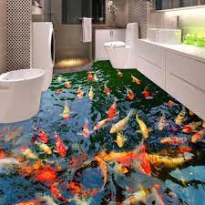High Quality Custom 3d Floor Wallpaper Pond Carp Toilets Bathroom Bedroom Pvc Floor Sticker Painting Mural Wallpaper Waterproof Floor Wallpaper 3d Floor Wallpap Floor Murals Floor Wallpaper Custom Wall Stickers