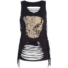 Fringe Skull Print Distressed Tank Top 15 Liked On Polyvore Featuring Tops Skull Tank Tops Distressed Top Fr Tank Tops Tank Top Fashion Fringe Tank Top