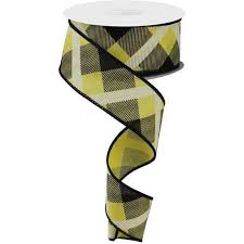 Black And White Plaid Ribbon Wired 1 5 Printed Plaid Ribbon Yellow Black White Prints Plaid Yellow