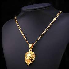 Hiphop Gold Chain For Men Women 18k Real Gold Gold Plated Figaro 2 Size Lion Head Pendant Statement Necklace Gold Chains For Men Lion Head Necklace Gold Chains