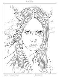 Devil anime girls coloring pages demon girl coloring. Demon Girl Fantasy Portrait Coloring Page By Maria J William Etsy