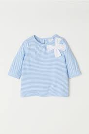 Jersey Top With Bow Light Blue White Striped Kids H M Us Girls Clothes Shops Baby Girls Tops Bow Shirt Outfit
