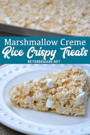 Marshmallow Creme Rice Crispy Treats Are The No Bake Gluten Free Dessert Every Child Loves And Is So Easy T Rice Crispy Treats Marshmallow Creme Crispy Treats