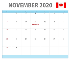 November 2020 Calendar With Holidays Canada In 2020 November Holidays Holiday Calendar Holiday Help