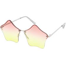 Star Shaped Rimless Sunglasses Metal Frame Color Tinted Lens 55mm Rimless Sunglasses Colour Tint Sunglasses