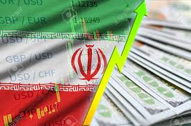 Iran Flag And Chart Growing Us Dollar Position With A Fan Of