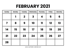 Choose your favorite from the pretty calendar designs! February 2021 Calendars Printable Calendar 2021