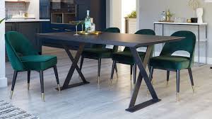 Nala Dark Washed Oak 6 Seater Dining Table 6 Seater Dining Table Green Dining Room Velvet Dining Chairs