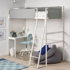 They get to do their homework and then climb right into bed. Vitval Loft Bed Frame With Desk Top White Light Gray Ikea