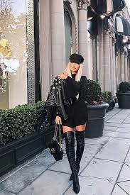 Theodora In 2020 High Knee Boots Outfit Winter Fashion Outfits Black Boots Outfit