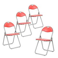 Ihouse Folding Chair Faux Leather Pu Padded Dining Seat Family Friends Gathering Stool Space Saving Stacked Chairs Set Of 4 Red Folding Chair Chair Set Chair