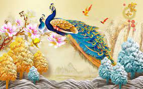 Chinese 3d Wall Sticker Wall Painting Peacock Themed Painting Wall Paint Designs Wall Stickers Living Room
