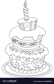 Outlined Birthday Cake Vector Illustration Coloring Page Download A Free Preview Or High Quality Adobe Ill Cupcake Coloring Pages Cake Drawing Coloring Pages