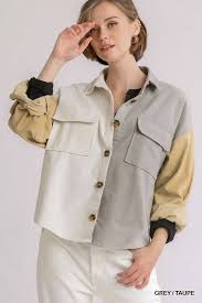 Umgee Colorblock Button Down Apparel Outerwear Womens Jackets