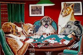 All eighteen paintings in the overall series feature anthropomorphized dogs, but the eleven in which dogs are seated around a card table have become well known in the united states as examples of. Dogs Playing Poker Painting By Alla Volkova Saatchi Art