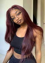 Thriving Hair Virgin Human Hair Pure Burgundy Red Color Silky Straight Lace Front Wigs For Women V89 Front46 Hair Color For Black Hair Hair Styles Wine Hair