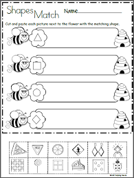 Free kindergarten worksheets and games including free kindergarten reading worksheets phonics couting games, counting printable teaching phonics: Spring Shapes Match Cut Pasteree Printable Worksheets Imagesor Kindergarten Lesson Grade Jaimie Bleck