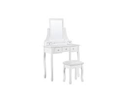 The vanity features a flip top mirror with a safety stay hinge and generously sized drawers. 5 Drawers Dressing Table With Rectangular Mirror And Stool White Rayon Furniture Lamps Accessories Up To 70 Off Avandeo Online Store