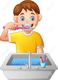 This is a cartoon clipart picture of a boy, in his pajamas, brushing his teeth. Cartoon Boy Brushing Teeth Vector Illustration Royalty Free Cliparts Vectors And Stock Illustration Image 129710505