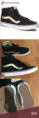 Black And Gold Vans High Tops Black Gold Vans Sk8 Hightops Gold Vans Vans Vans Sk8