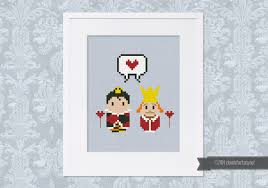 Bogo sale cross stitch pattern alice in wonderland instant. Alice In Wonderland Queen And King Of Hearts Mini People In Love Digital Cross Stitch Pattern